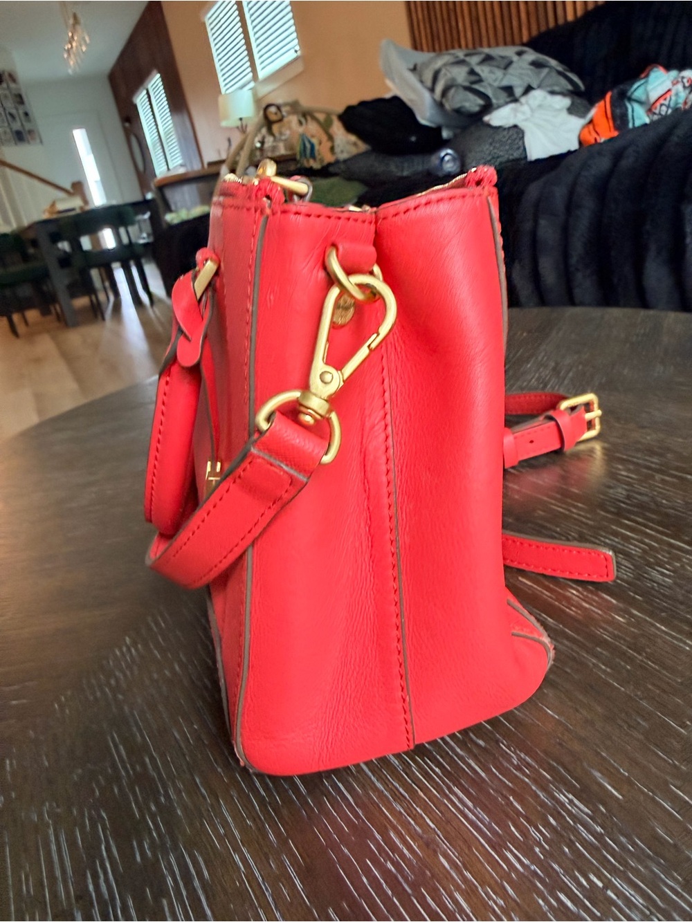 MCM Red Saffiano Leather Satchel Crossbody Bag Gold Hardware - Picture 7 of 14